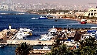 Blick ber das Ende des Golf von Aqaba - gegenber Israel